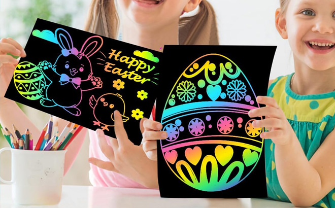 ZMLM Rainbow Scratch Easter Crafts 60 Count Scratch Paper ZMLM Rainbow Scratch Easter Crafts 60 Count Scratch Paper