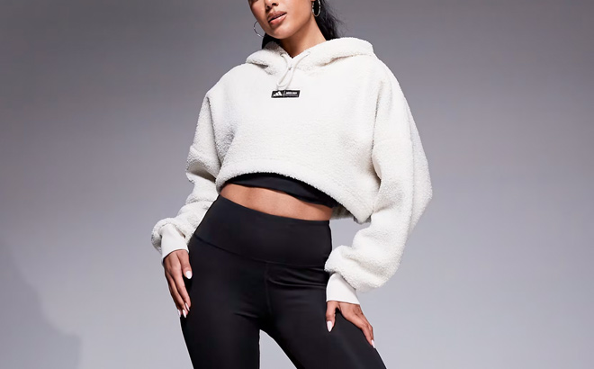 adidas Originals x Moonboot cropped hoodie in beige