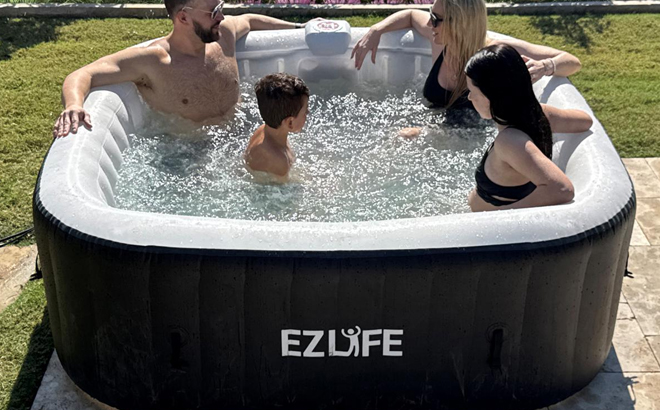 A Family Soaking in the EZLIFE 6 Person Inflatable Hot Tub