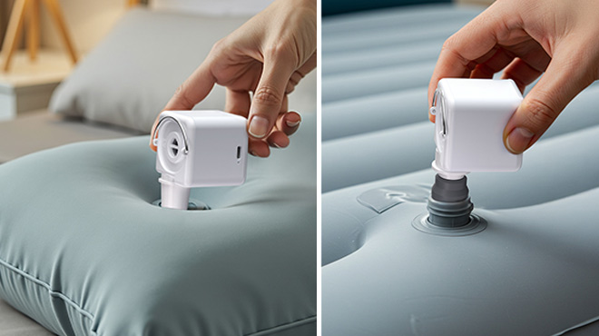 A Person Using the Clopria Portable Air Pump on Inflatables A Person Using the Clopria Portable Air Pump on Inflatables