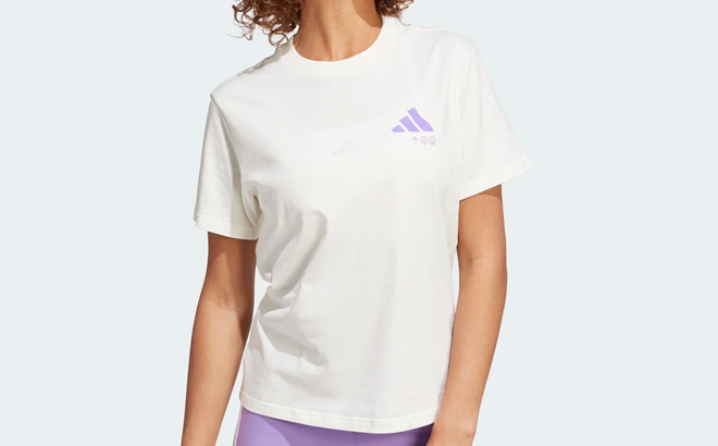 A Person Wearing Adidas Lounge Verbiage Graphic Tee