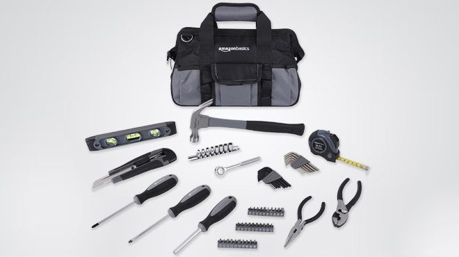 Amazon Basics 65 Piece Home Basic Repair Tool Kit with Bag