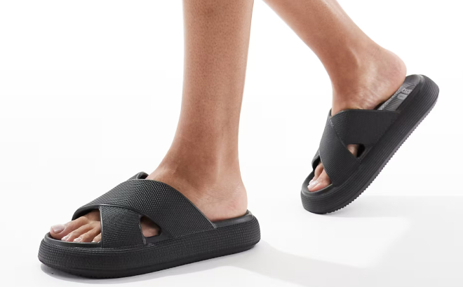 Asos Design Forever Cross Strap Chunky Sliders