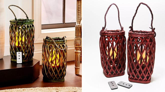 Barbara Square Wicker Lanterns 2 ct
