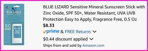 Blue Lizard Sunscreen Stick Checkout Screen