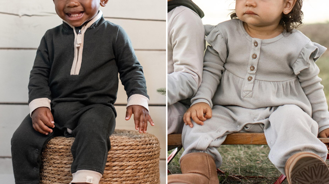 Burts Bees Baby Quarter Zip Baby Boy Jumpsuit and Burts Bees Baby Organic Thermal Baby Girl Jumpsuit