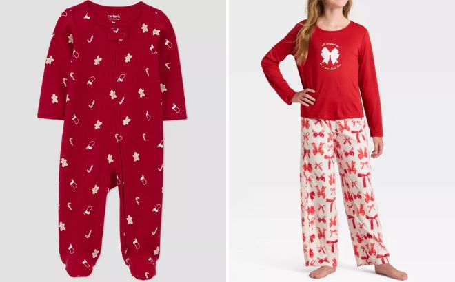 Carters Just One You Baby Candy Gingerbread Sleep N Play and Cat Jack Girls 2 Piece Long Sleeve Holiday Pajama Set