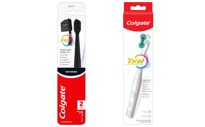 Colgate Total Active Charcoal Toothbrush 2 Pack and Total Battery Powered Toothbrush