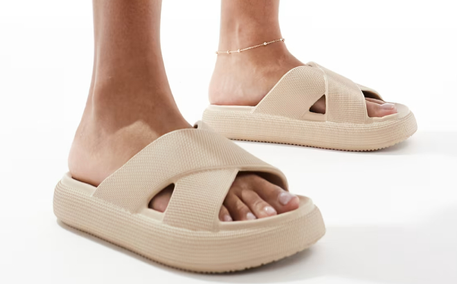 Forever Cross Strap Chunky Sliders