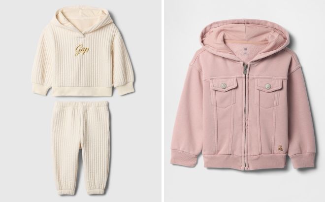 GAP Baby Toddler Wide Rib Logo Outfit Set and Baby Toddler VintageSoft Hooded Icon Jacket