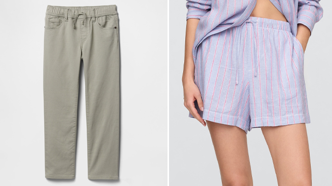 GAP Factory Kids Pull On Original Straight Sweatpant Jeans and GAP Factory 4 Inch Mid Rise Pull On Linen Blend Shorts GAP Factory Kids Pull On Original Straight Sweatpant Jeans and GAP Factory 4 Inch Mid Rise Pull On Linen Blend Shorts