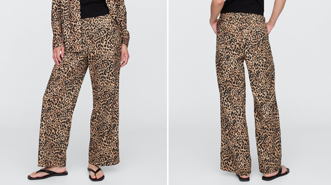 GAP Factory Mid Rise Linen Blend Pull On Wide Leg Pants GAP Factory Mid Rise Linen Blend Pull On Wide Leg Pants