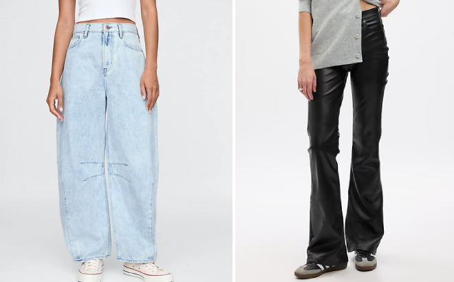 GAP High Rise Horseshoe Jeans and High Rise Vegan Leather 70s Flare Pants GAP High Rise Horseshoe Jeans and High Rise Vegan Leather 70s Flare Pants
