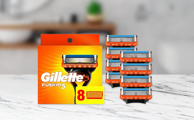 Gillette Fusion5 Razor Refills 8 Pack on a Table