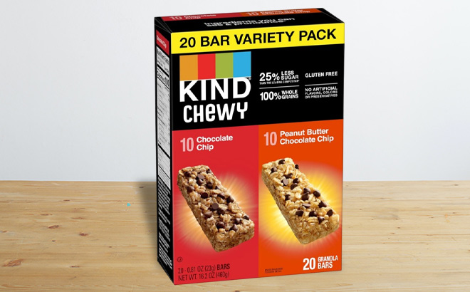 KIND Bars 20 Count Variety Pack on a Table