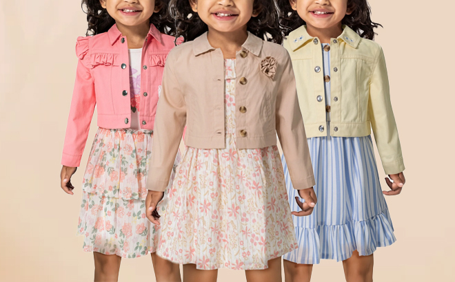 Little Lass Toddler Girl Dress and Jacket 2 Piece Sets