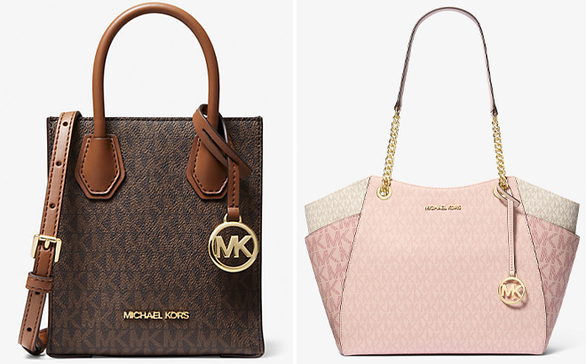 Michael Kors Outlet Mercer Extra Small Logo and Leather Crossbody Bag and Jet Set Large Color Block Signature Logo Tote Bag