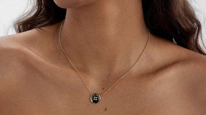 Model Wearing Marc Jacobs Button Necklace Model Wearing Marc Jacobs Button Necklace