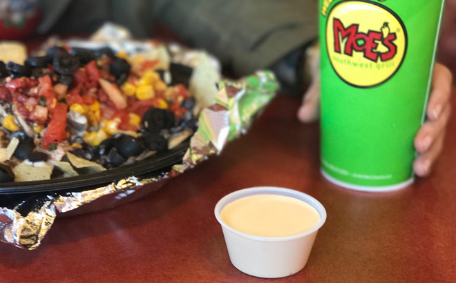 Moes Side of Queso a Drink and an Entree