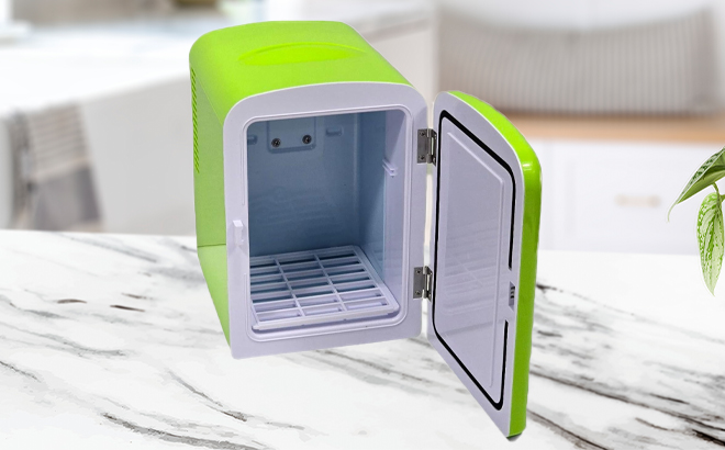 Mountain Dew Mini Portable Compact Personal Open Fridge on the Kitchen Counter