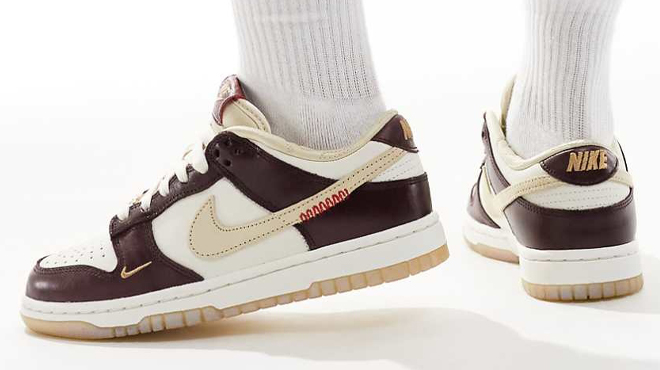 Nike Dunk Low Shoes in White and Burgundy Color