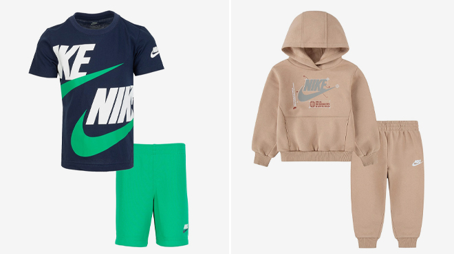 Nike Kids Split Futura T Shirt Shorts Set and Nike Toddlers Futura Wrap PO Hoody Fleece Set