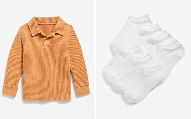 Old Navy Toddler Boys Thermal Knit Shirt and Girls Ankle Socks 7 Pack