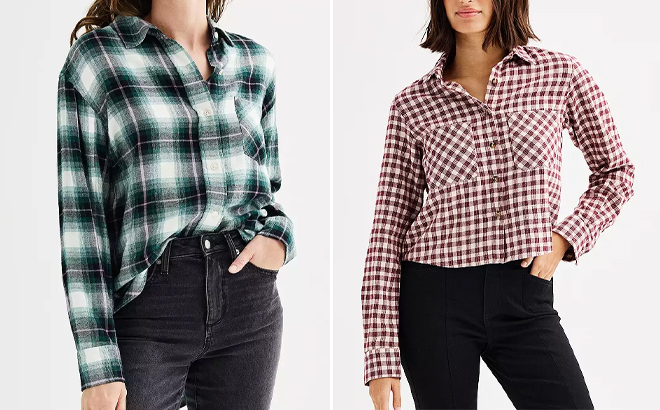 Petite Sonoma Goods For Life Oversized Boyfriend Flannel and Juniors SO Shrunken Flannel Shirt Petite Sonoma Goods For Life Oversized Boyfriend Flannel and Juniors SO Shrunken Flannel Shirt
