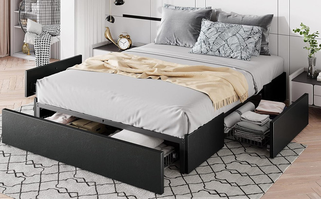 Platform Bed Frame with Storage Drawers