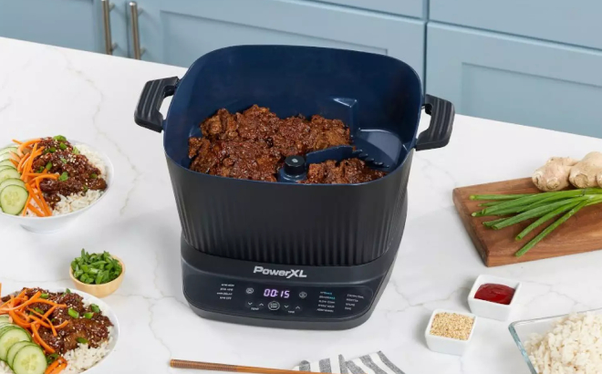 PowerXL StirMax 7 5 Quart Blue Diamond Coated Multi Cooker