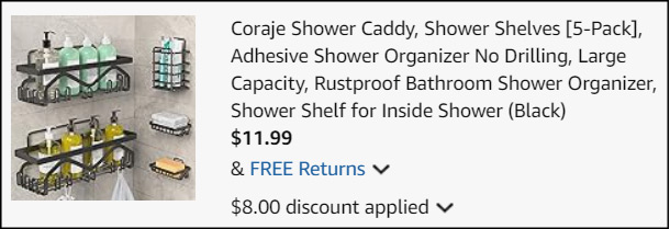 Shower Caddy 5 Pack Checkout Screenshot