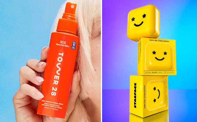 Tower 28 SOS Daily Rescue Facial Spray with Hypochlorous Acid and Starface Hydro Star Pimple Patches Tower 28 SOS Daily Rescue Facial Spray with Hypochlorous Acid and Starface Hydro Star Pimple Patches