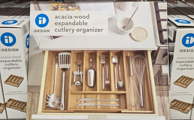 iDesign Expandable Acacia Wood Cutlery Drawer Organizer iDesign Expandable Acacia Wood Cutlery Drawer Organizer