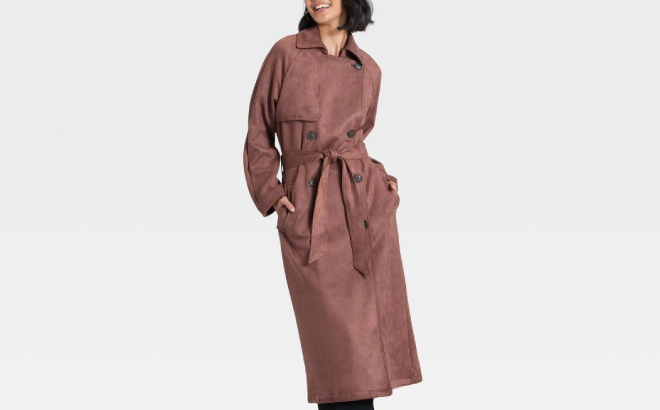 A New Day Womens Faux Suede Trench