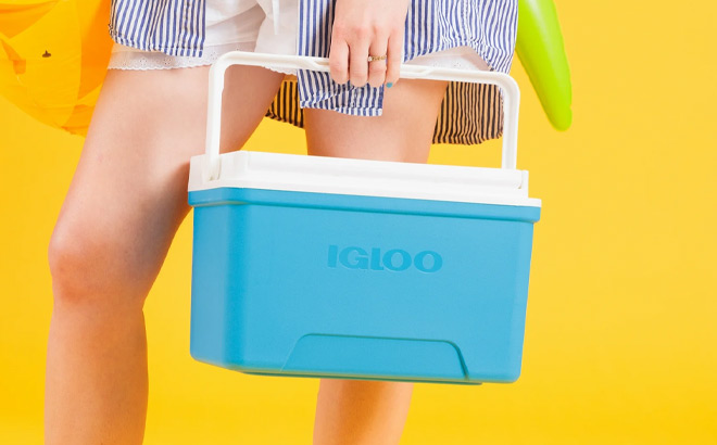 A Person Holding a Blue Chest Cooler