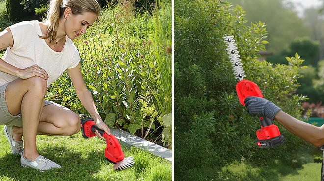 A Person Using Lemolifys Mini Cordless Hedge Trimmer