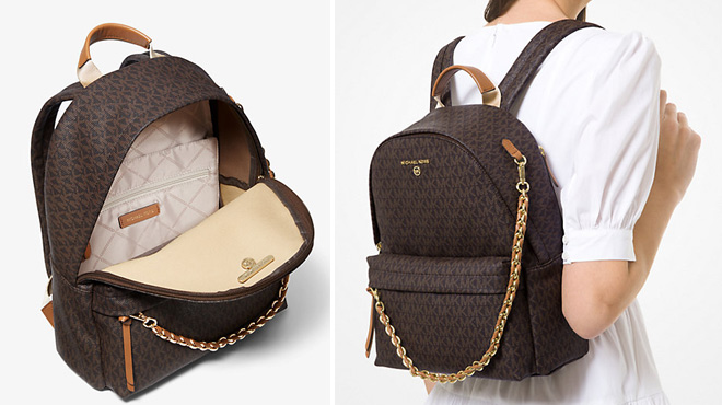 A Person Using Michael Kors Slater Medium Logo Backpack A Person Using Michael Kors Slater Medium Logo Backpack