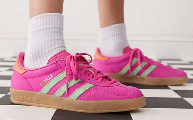 A Woman Wearing Adidas Originals Gazelle Indoor Sneakers A Woman Wearing Adidas Originals Gazelle Indoor Sneakers