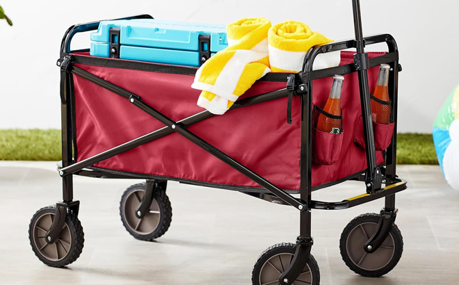 Amazon Basics Collapsible Foldable Wagon in Red Color
