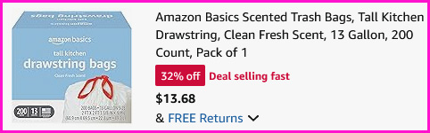 Amazon Basics Trash Bags Checkout Screen