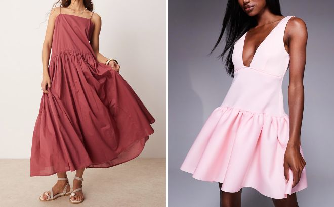 Asos Design Dropped Waist Maxi Dress and Scuba Dropped Waist Mini Dress