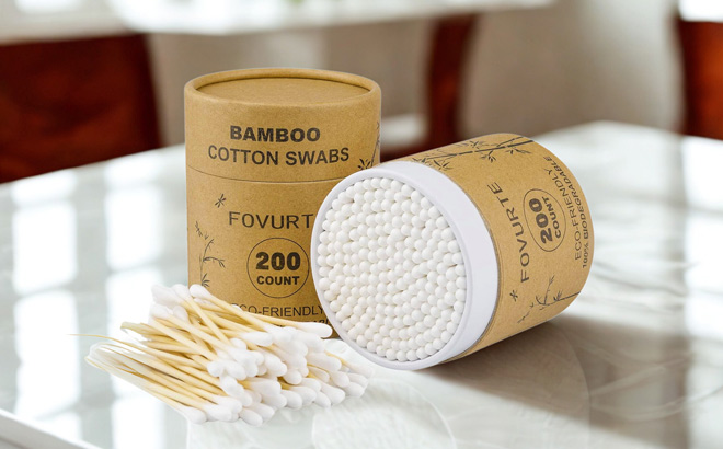 Bamboo Cotton Swabs on a Table