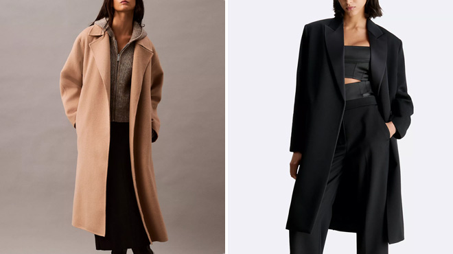 Calvin Klein Double Faced Wool Blend Wrap Coat