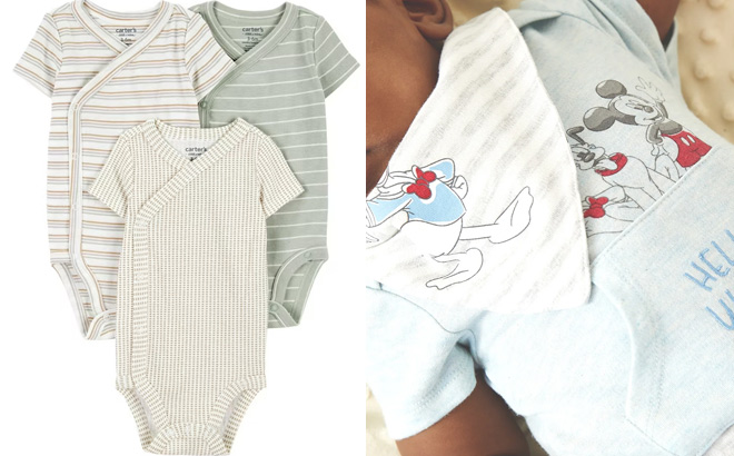Carters Child of Mine Baby Wrapover Bodysuits 3 Piece