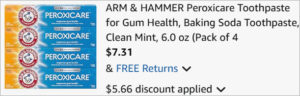 Checkout page of Arm Hammer Peroxicare Toothpaste 4 Pack