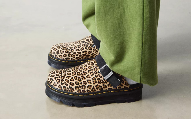 Dr Martens Leopard Hair On Bronx Suede Mules