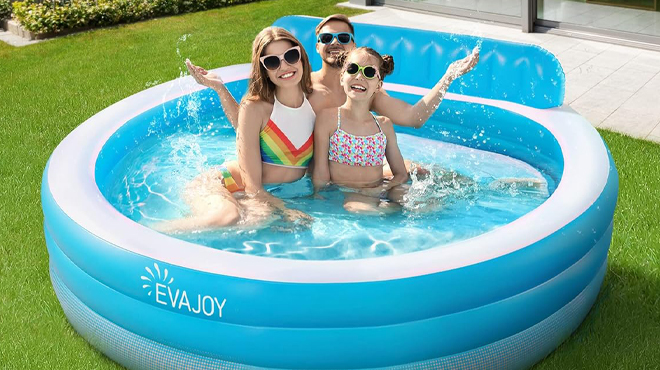 Evajoy Full Sized Inflatable Swimming Family Pool with Seats