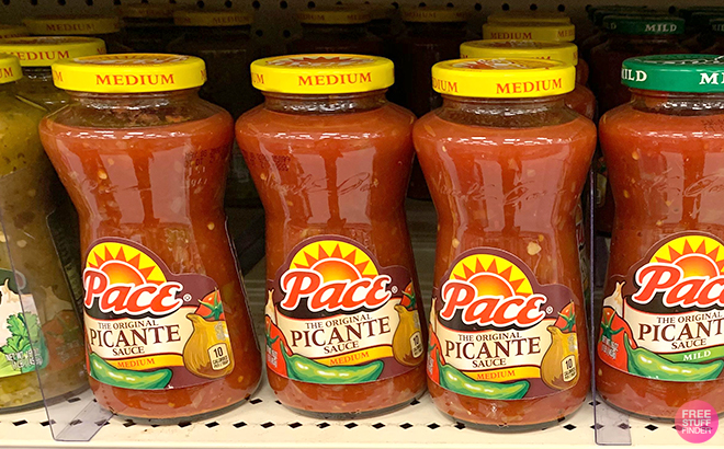 Jars of Pace Medium Picante Sauce on a Shelf Jars of Pace Medium Picante Sauce on a Shelf