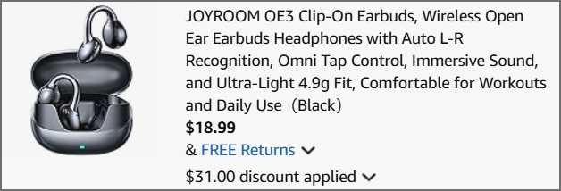 Joyroom OE3 Wireless Open Ear Earbuds at Checkout