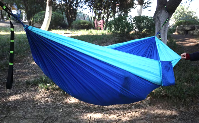 Lightweight Packable Nylon Double Hammock in Blue
